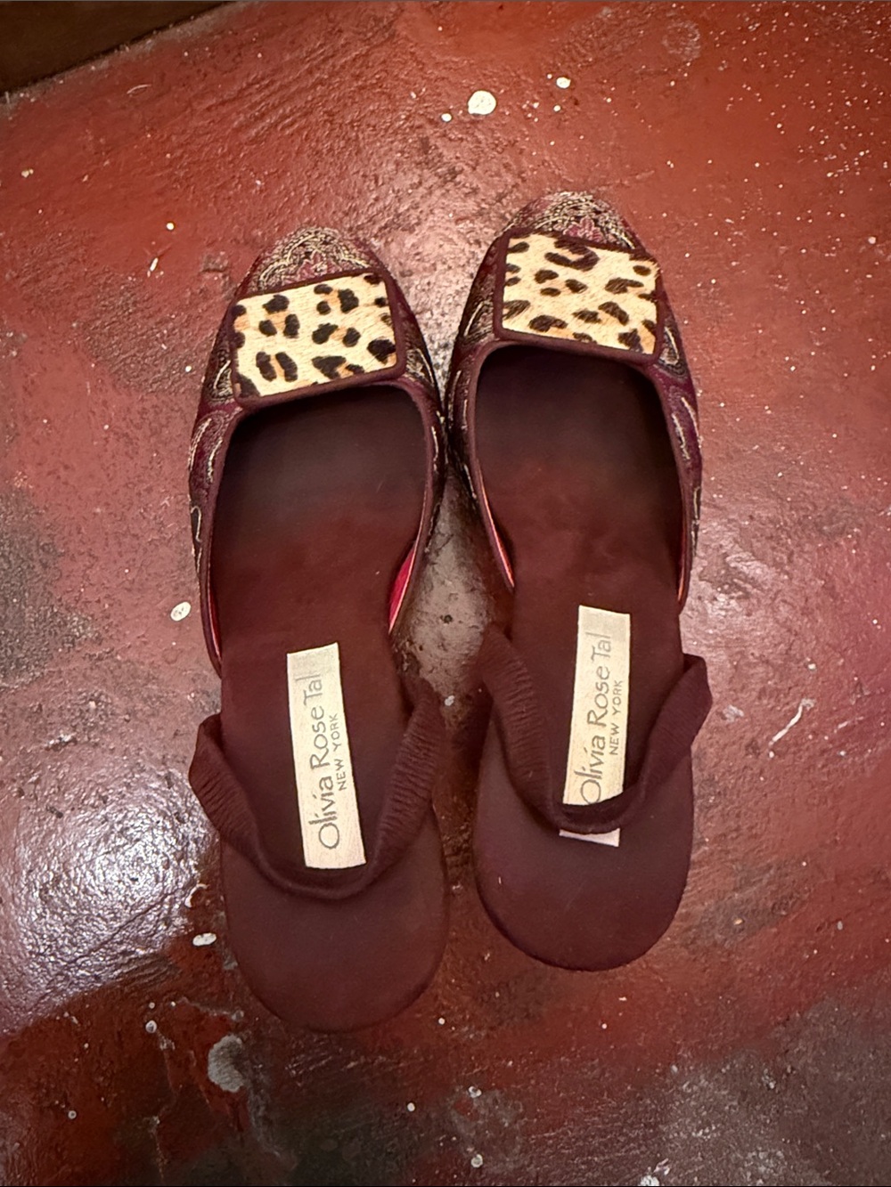 Olivia Rose Tal burgundy leopard brocade high heel mules - Picture 5 of 6